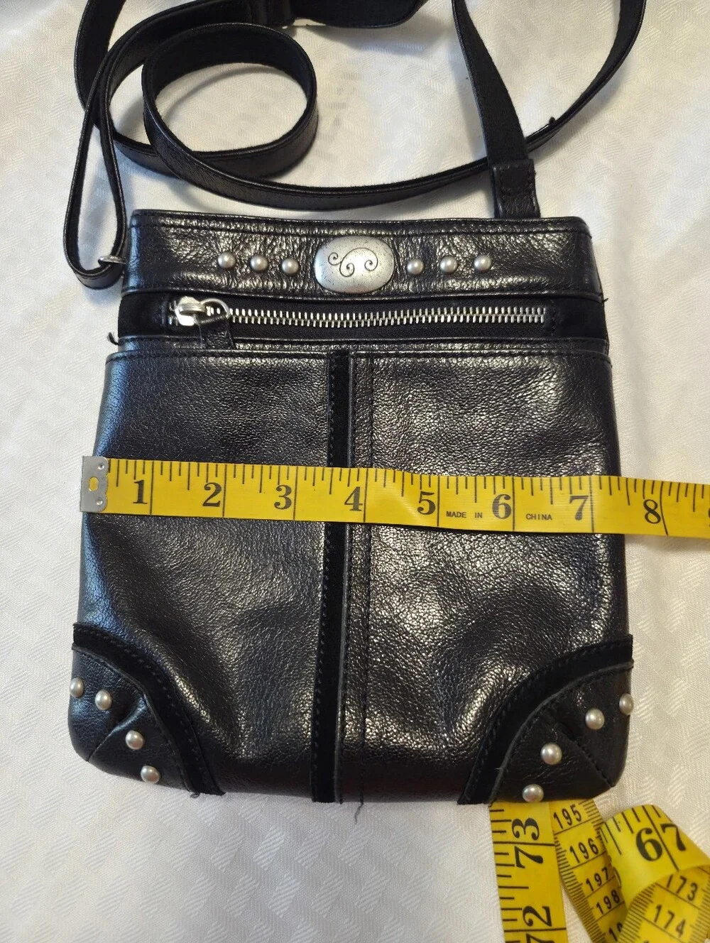 BRIGHTON Black Crossbody Bag Pebbled Leather Studded Ajustable Strap Purse